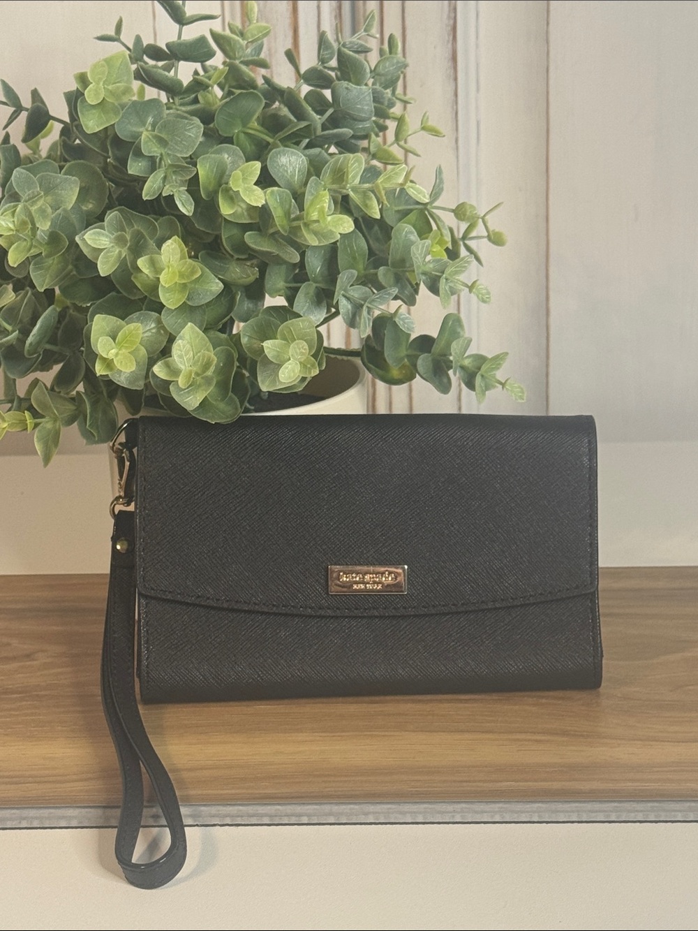 kate spade Black Saffiano Leather Wristlet Clutch
